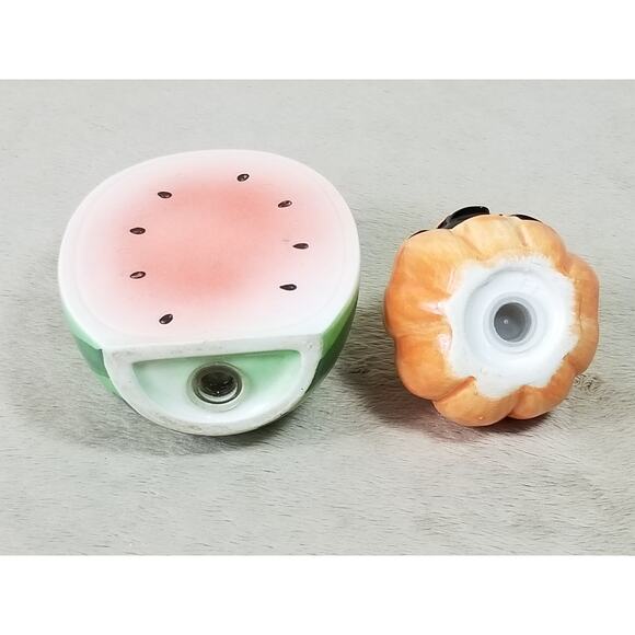 Halloween Pumpkin Salt & Pepper Shakers Watermelon Fruit Ceramic Green Orange - Picture 10 of 13